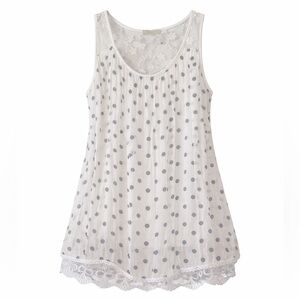 GIUSY | Silk Made in Italy White Polka Dot Lace Trim Top
